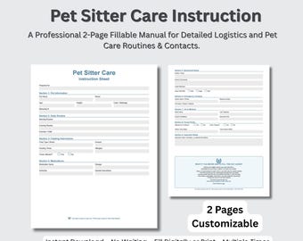 Instrucciones para cuidadores de mascotas, guía rellenable en PDF sobre el cuidado de perros y gatos.