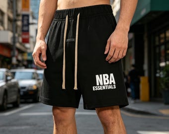 Fear of God Essennials NBA Sweatshorts, Black Cotton Casual Shorts, Streetwear Basketball Shorts for Men