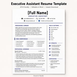 ATS Friendly Executive Assistant Resume Template | Editable in Word | Senior Admin CV | C-Suite Support | Instant Download
