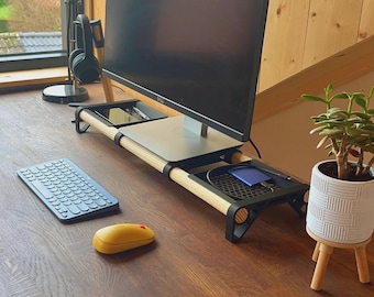 Supporto per monitor minimalista stampato in 3D e in legno - design d'interni Mensola da scrivania Organizzatore per monitor mensola da scrivania supporto per monitor ufficio domestico spazio di lavoro