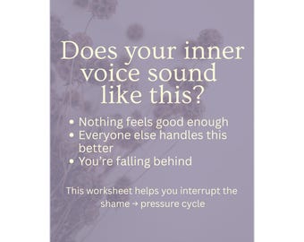 Hoja de trabajo para la crítica interna en mujeres de alto rendimiento / Terapia para la ansiedad, el perfeccionismo y la autocompasión (imprimible)