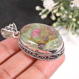 Natürlicher Rubin Fuchsit Edelstein Anhänger, 925 Sterling Silber Schmuck, Geschenk für Heilstein