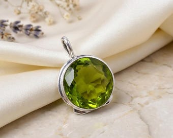 Minimalist Green Peridot Pendant, 925 Sterling Silver Handmade Jewelry, Gift For Her