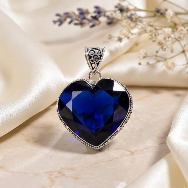 Blue Titanic Heart Pendant, 925 Sterling Silver Necklace, Gift For Girlfriend