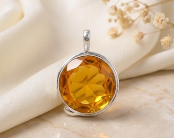 Handmade Citrine Pendant, 925 Sterling Silver Jewelry, Gift For Women, Crystal Stone
