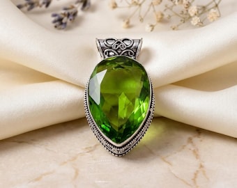 Pear Green Peridot Pendant, 925 Sterling Silver Jewelry, Gift For Her