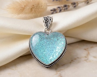 Colgante doblete de ópalo australiano en forma de corazón, collar de plata de ley 925, joyería de ópalo iridiscente