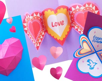 DIY Mother's Day Heart Card Printable for Kid, 3D Heart Origami