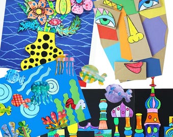 Masterpiece Kids Crafts Printable Bundle｜Picasso, Matisse, Hundertwasser, Yayoi Kusama