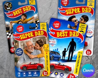 Father's Day Toy Car Packaging Template, Toy car packaging, Toy Car Packaging Template, Race Car Tag Party Supplies,Favor Tag,Canva Editable