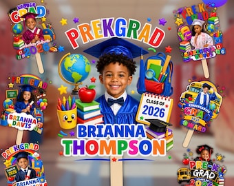 07x Pre‑K Kindergarten Graduation Fan Template, Editable Canva Grad Paddle, Class of 2026 Kids Graduation, Party Favor, Canva Templates