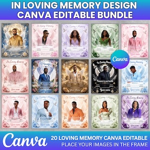 In Loving Memory Canva Editable Bundle, Funeral Memorial Templates, Heaven Background Set, Tribute Designs, DIY Text, Instant Download