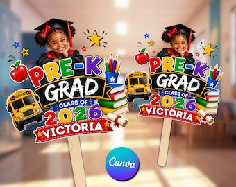 Pre‑K Kindergarten Graduation Fan Template, Editable Canva Grad Paddle, Class of 2026 Kids Graduation, Party Favor, Canva Templates