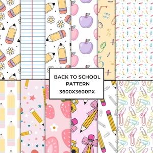 Back to School Digital Papers, Seamless repeat printable pattern, Classroom backgrounds, Teacher student graphics, Girly Pink Pencil Paper