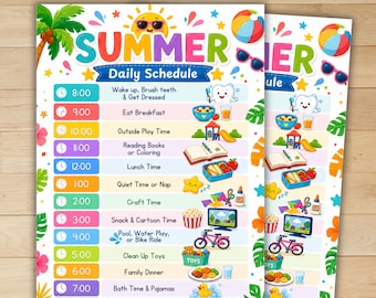 Editable Kids Daily Summer Schedule Template Planner Checklist Printable Summer Daily Routine for Kids Instant Digital Download