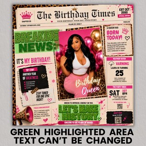Newspaper Birthday Invitation, Leopard Print Glam Party Evite, Editable Social Media Flyer Template, Digital Birthday Dinner Invite