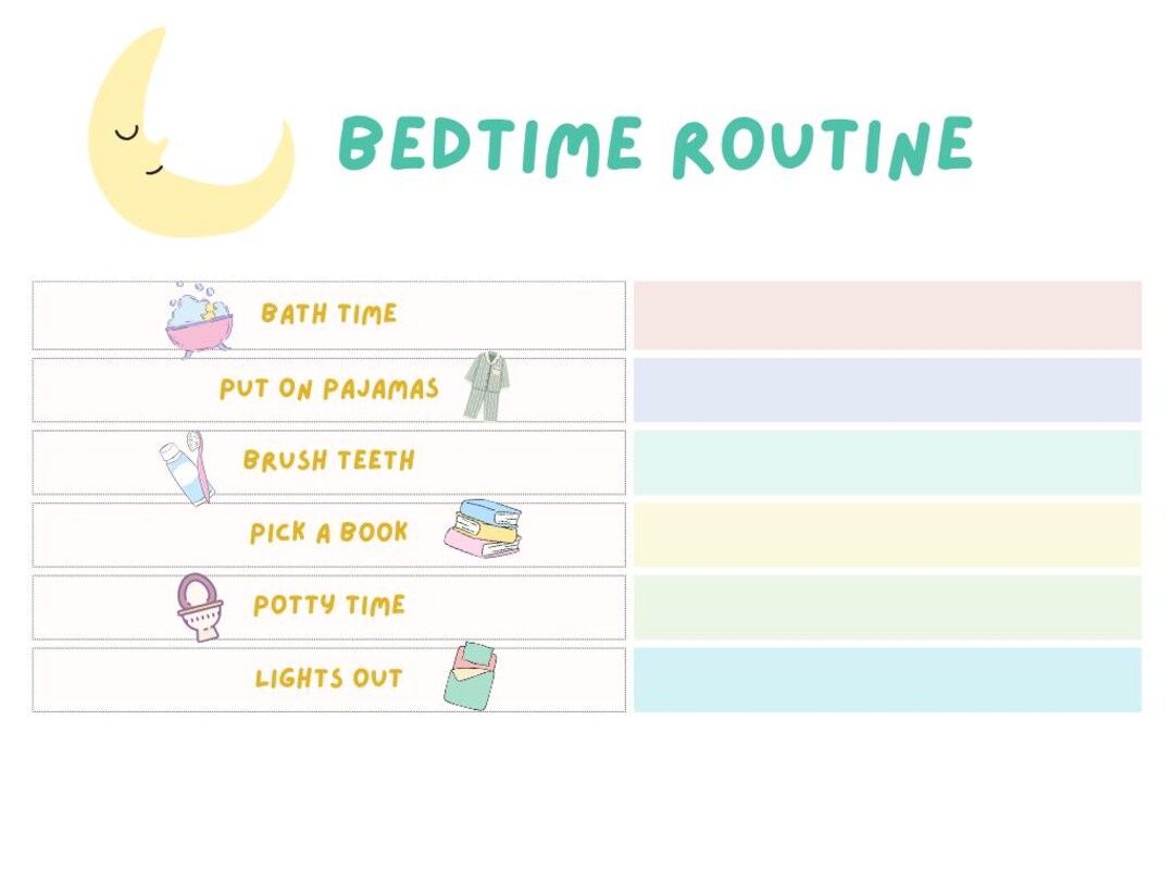 Bedtime Routine Chart Printable for Kids | Visual Schedule & Nighttime ...