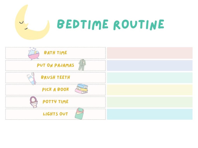 Bedtime Routine Chart Printable for Kids | Visual Schedule & Nighttime ...
