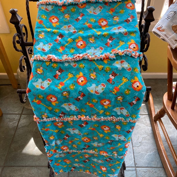 Zoo themed flannel rag quilt