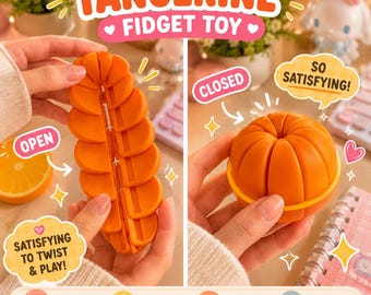 3D Printed Tangerine Fidget Toy, Segmented Desk Toy, Stress Relief Sensory Item