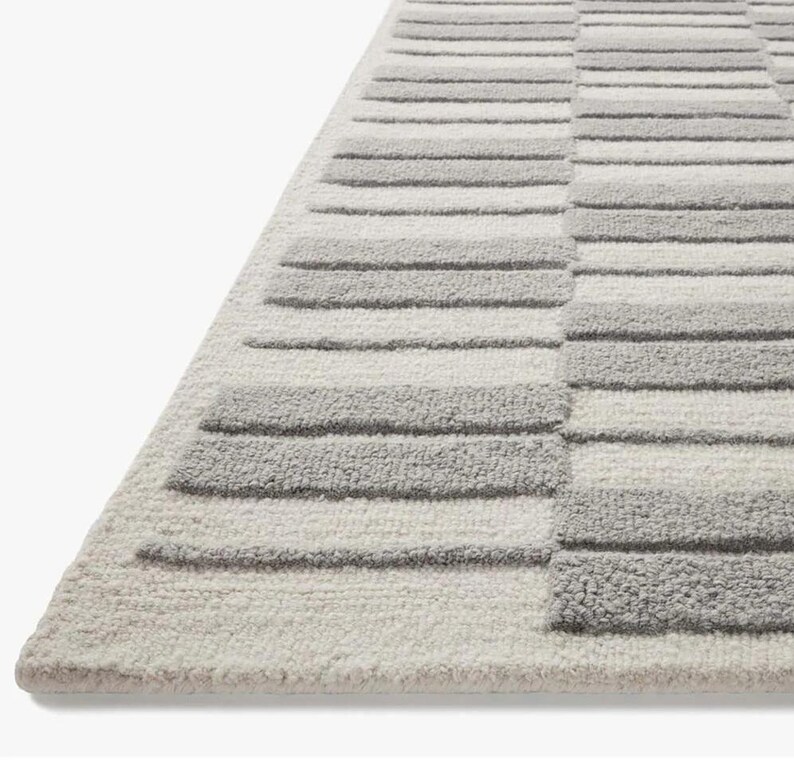 Hand Tufted Wool Area Rug, Abstract Geometric Ivory Grey Carpet, Modern ...
