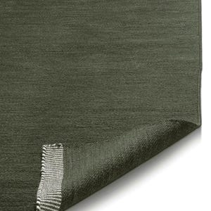 Handwoven Panja Dhurrie Rug, Olive Green Wool Flatweave, Minimalist Boho Area Rug