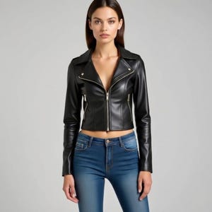 Handmade Black Cropped Leather Biker Jacket – Slim Fit Moto fashion Jacket