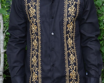 Guayabera Modelo: Flor de Calabaza BLK/Negra L/S - M/L 100% Lino/Linen