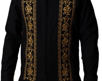 Guayabera Flor de Calabaza Negra 100% Lino/Linen