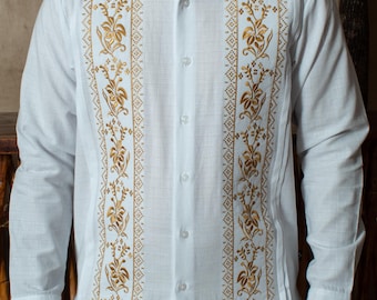 Guayabera Mod. Flor de Calabaza Ivory/Hueso L/S-M/L 100% Linen/Lino