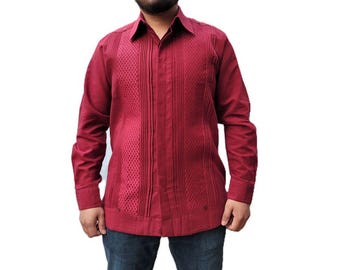 Guayabera Mod. Panal Wine Morena/Vino Morena, L/S-M/L 100% Linen/Lino