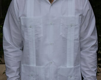 Cuban Traditional Guayabera WHT 4 Pocket L/S