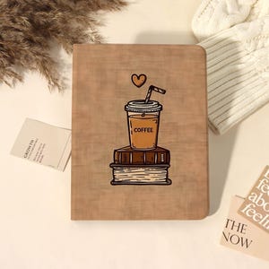 Coffee Cup Vintage Book Stack iPad Cover, Personalized Cover for iPad Pro 2024/2025 11"/13", Air 6/7 11", Auto Wake/Sleep, Coffee Lover Gift