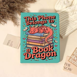 Book Dragon Teal Book Stack Personalized iPad Case for iPad Air 6/7 11"/13", Mini 6/7 8.3", with Apple Pencil Holder, Gift for Dragon Lovers