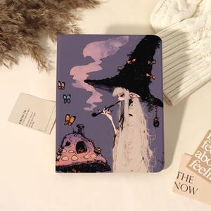 Custom Lavender Witch Butterfly Art iPad Folio Case for iPad A16 11", iPad 10th 10.9", Mini 6/7 8.3", Auto Wake/Sleep, Gift for Fantasy Fans