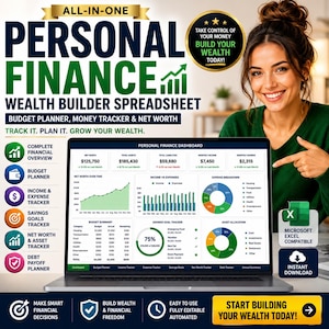 Personal Wealth Builder Spreadsheet |  Planner,  Net Worth (Excel Download)