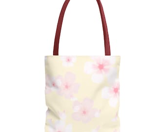 Borsa tote con fiori di ciliegio, borsa in tela con motivo floreale Sakura, borsa tote con estetica primaverile giapponese, borsa rosa per il mercato dei fiori, graziosa borsa a tracolla per tutti i giorni