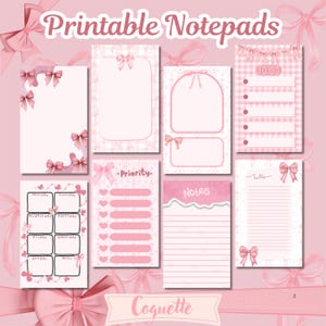 Coquette Bow Printable Notepad Bundle | Pink Memo Pad (Digital Download)