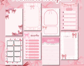 Coquette Printable Notepad Bundle: 8 Pink and Bow Themed Notepad Designs (2.5”x4”)