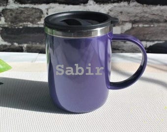Thermos in acciaio inox da 450 ml con nome inciso / Tazza da viaggio personalizzata per caffè