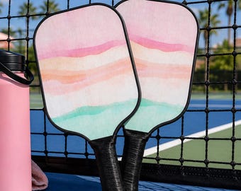 Pastell Aquarell Pickleball Paddel-Set, Küstenholz Sportgeräte