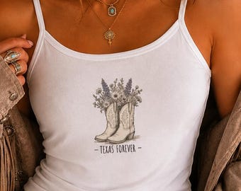 Texas Forever Grafik Tank Top, Western Cowboy Stiefel Blumendruck