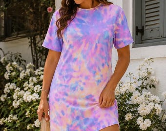 Batik-Baumwoll T-Shirt Kleid, lässiges Sommer-Outfit, Damenbekleidung