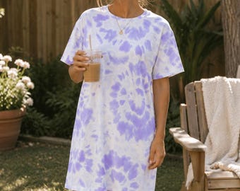 Tie Dye Baumwolle T-Shirt Kleid, lässiges Sommer Outfit