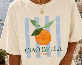 Ciao Bella Comfort Colors T-Shirt, Vintage gewaschenes Grafik-T-Shirt, entspannte Passform