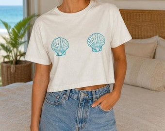 Muschel-BH-Crop-Top, minimalistisches Küstensommer-T-Shirt