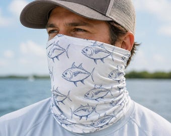Blauer Fisch Thunfisch Muster Halstuch, Küstenangler Sonnenschutzmaske