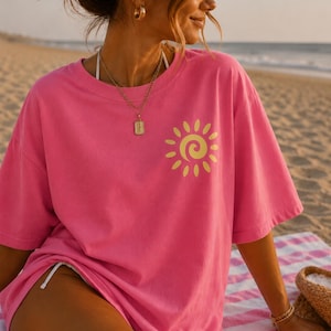 Comfort Colors Garment-Dyed Beach Sun Shirt, Retro Coastal Graphic Tee