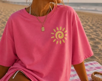 Comfort Colors Garment-Dyed Beach Sun Shirt, Retro Küsten-Grafik-T-Shirt