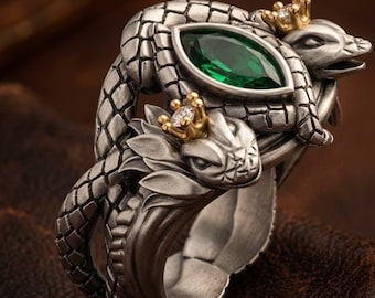Anillo de Barahir de plata esterlina con gema de esmeralda, anillo de fantasía